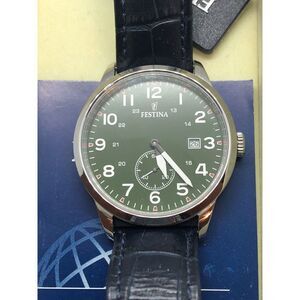 Festina F20347 Unisex Adult Leather Analog Green Dial Quartz Genuine Watch BW123